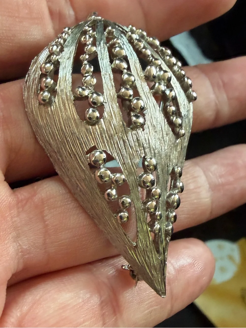 Vintage Silver-tone Decorative Teardrop Brooch